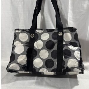 Thirty-One Polka Dot Utility Tote Bag Black White Grey Small Organizing Caddy